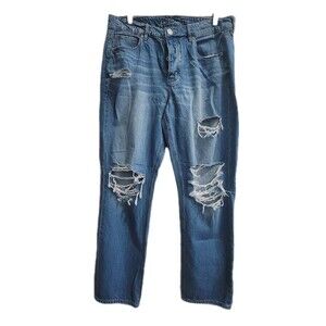 American Eagle Tomgirl Women's Blue Jeans Size 10 Button Fly Destroyed